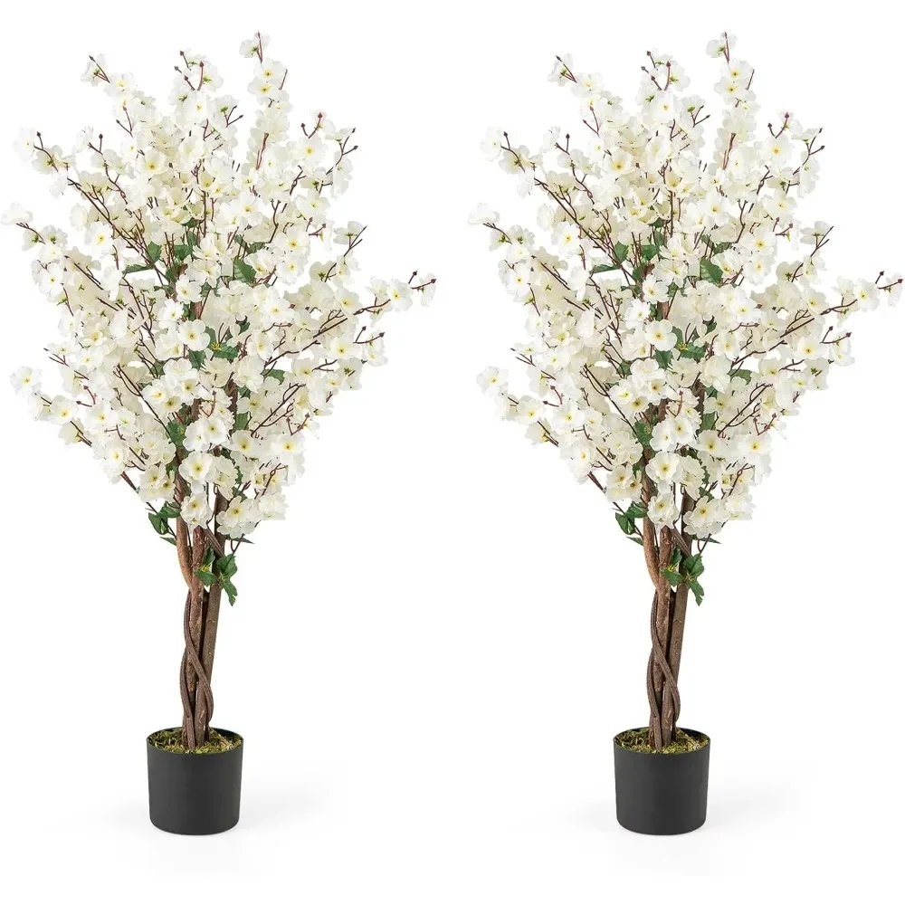 

Artificial Wintersweet Tree,Faux Plum Blossom Plant with White Fabric Flower,Solid Wood Trunk,Fake Potted Floor Plant for Indoor