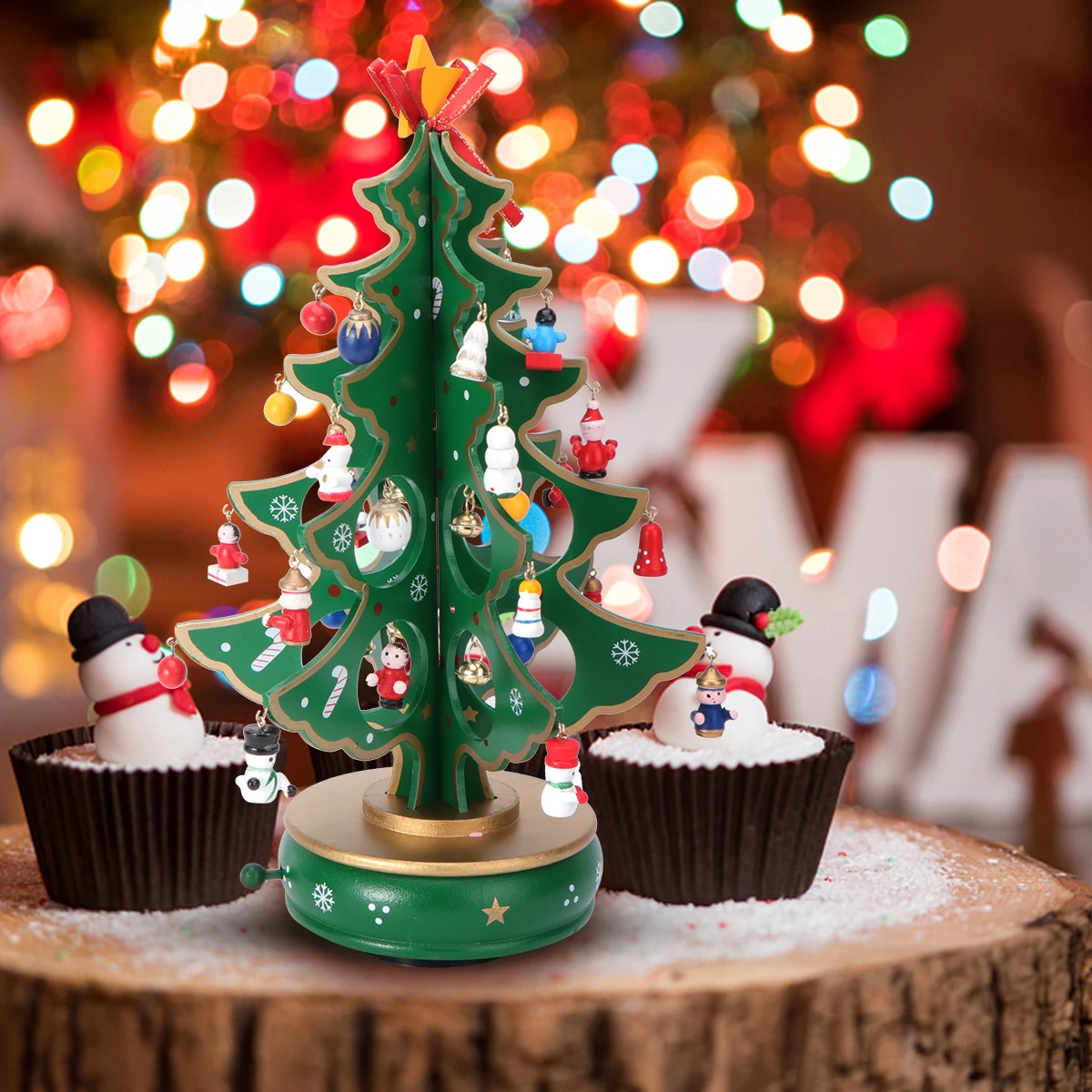 Christmas Tree Music Box Wooden Handmade Miniature Gift For Birthday Valentine'S Day Wedding Green Classic Melody Home - Image 2