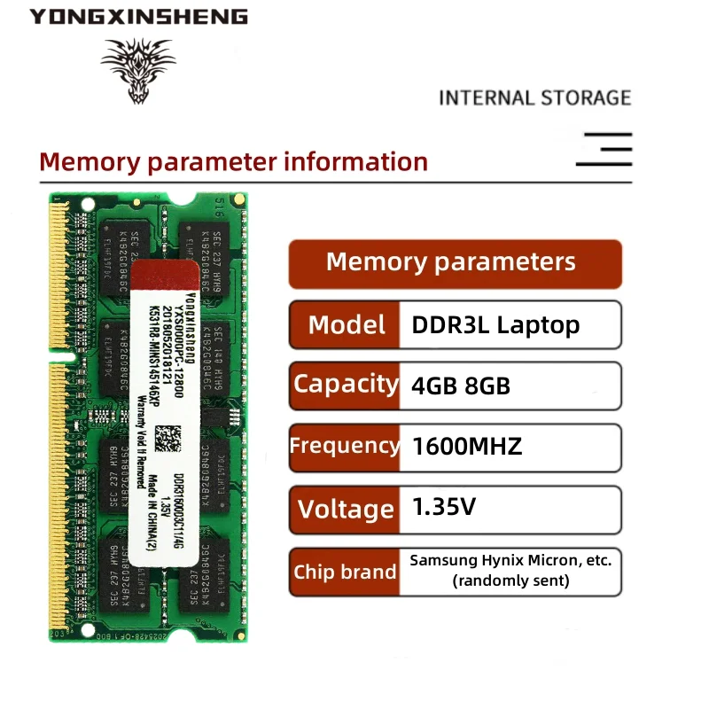 Mémoire d'ordinateur portable universelle DDR3 DDR3L 4 Go 8 Go 1600MHz PC3L-12800 Non-ECC 1.35V 204Pin SODIMM RAM pour ordinateur portable CL11 sans tampon