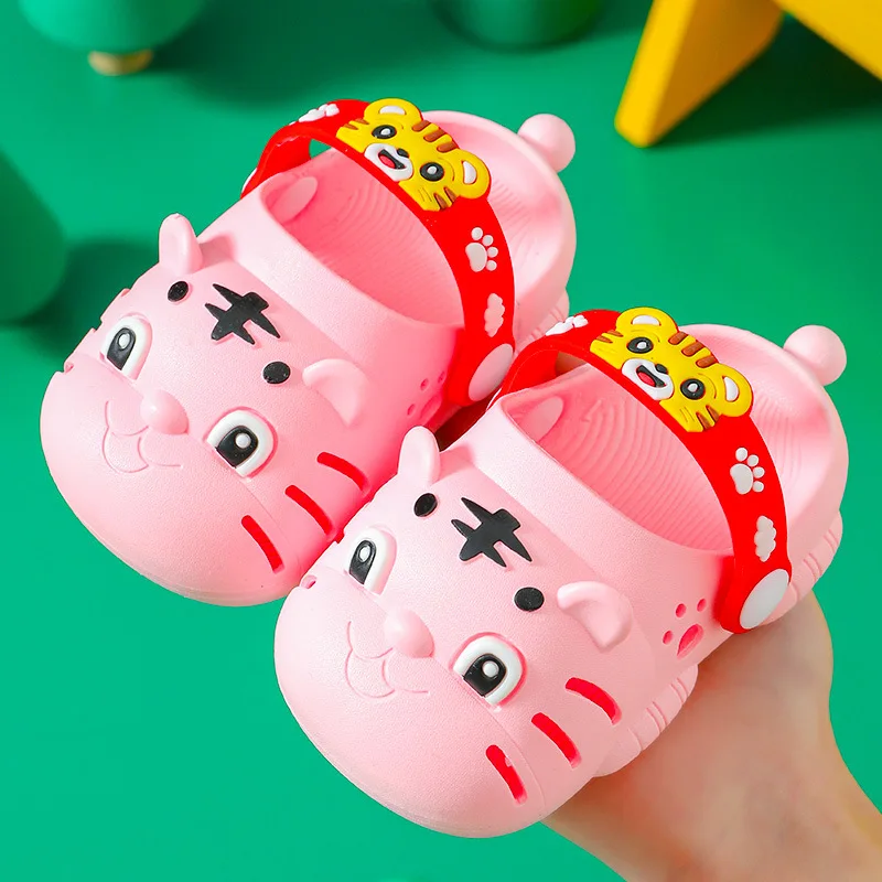 2022 New Baby Slippers Cartoon Tiger Toddler Boy Slide Shoes Summer Outdoor Infant Girls Slippers 0-3 Year Kids Non-slip Sandals