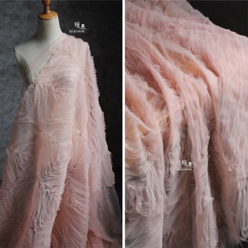 Pink and Tender Embroidery Technology Mesh Fabric Lace Texture Design Dress Decorative Accessories Fabric