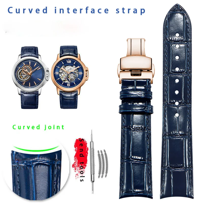 BRETA Curved cowhide strap for Rossini GP VC Bregue-t Ulysse Nardin blue watch strap accessories19MM20MM21MM22MM