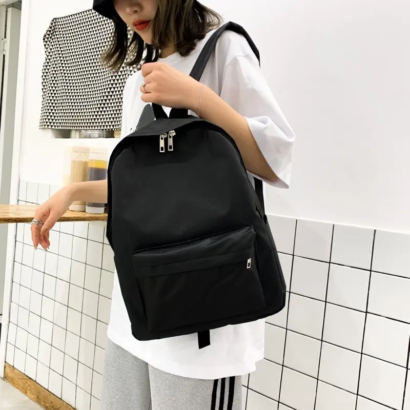 Korean Fashion Solid Backpack Student Schoolbag Women Men Large Capacity Travel Bag Fashion Backpack(black)