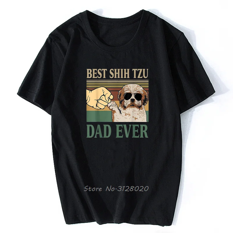 Vintage Best Shih Tzu Dad Ever Dog T-Shirt Men Cotton Tshirt Funny Tees Streetwear Harajuku