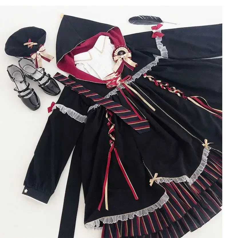 MAGOGO Lolita gotycka sukienka magiczna dziewczyna kostium OP sukienka z kapeluszem krawat odznaka Halloween damskie sukienki w stylu vintage Cosplay Vestidos