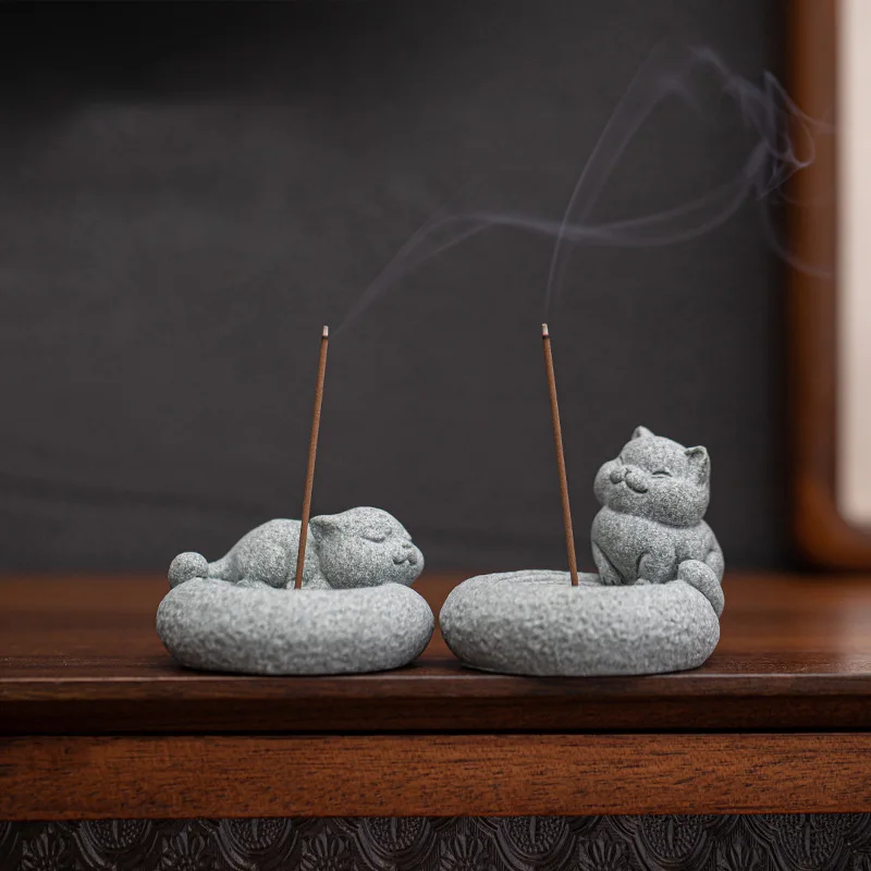 Natural Green Sandstone Incense Holder Tea Pet Statue Ornament Tea Ceremony Accessories Handcrafted Home Decor