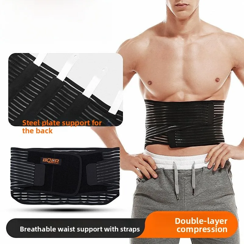 ceinture-de-maintien-lombaire-double-pressurisee-pour-hommes-respirante-avec-fixation-par-plaques-d'acier-pour-le-sport-et-le-fitness-en-salle-de-sport