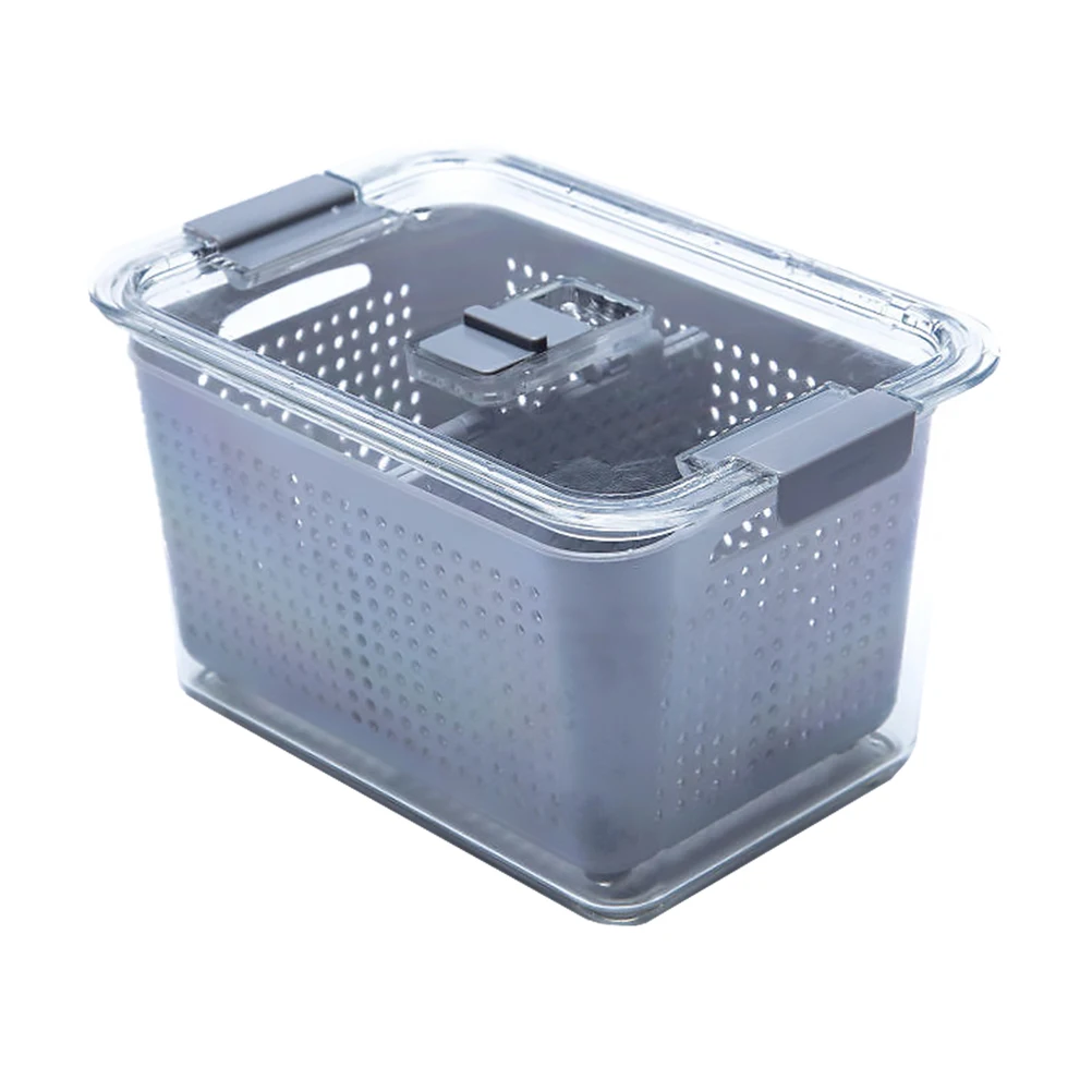 

Fridge Food Storage Crisper Box Drain ganizer Dark Grey Vegetable Fruit Keeper PET PP ABS Safe Practical Portable Storage