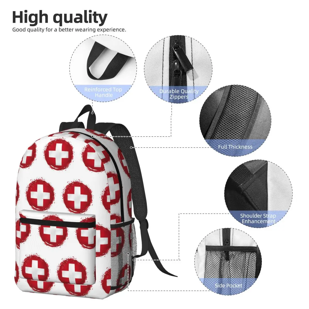 Swiss Switzerland Flag Backpack Boys Girls BookBag Children School Bag Computer Shoulder Bags for Men Women