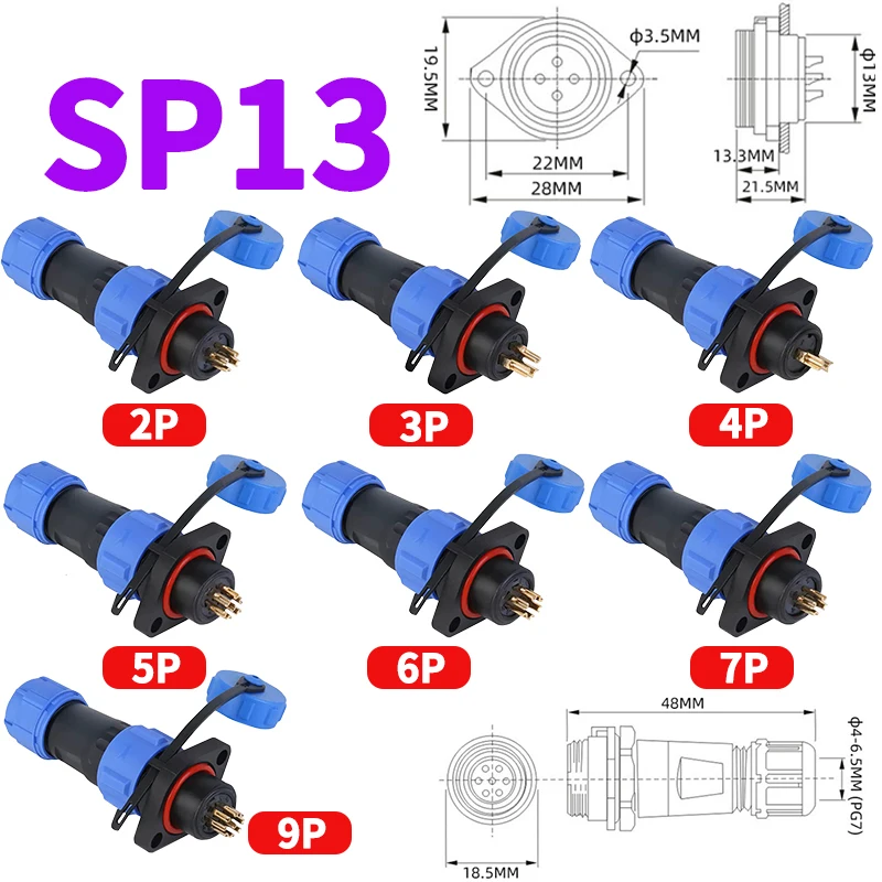 IP68 SP13 SP16 SP17 SP20 SP21 2P-12Pin Plug Socket Aviation Power Cable Connectors Male Female Flange Mount Panel Industrial