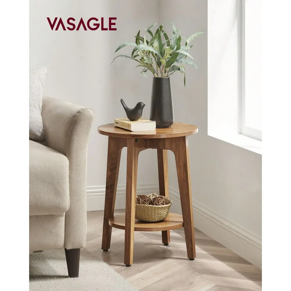 

Round End Table With Lower Shelf, Side Table, Nightstand For Small Spaces, 15.8 X15.8 X 19.7 Inches, Room Decor, Grey And Brown