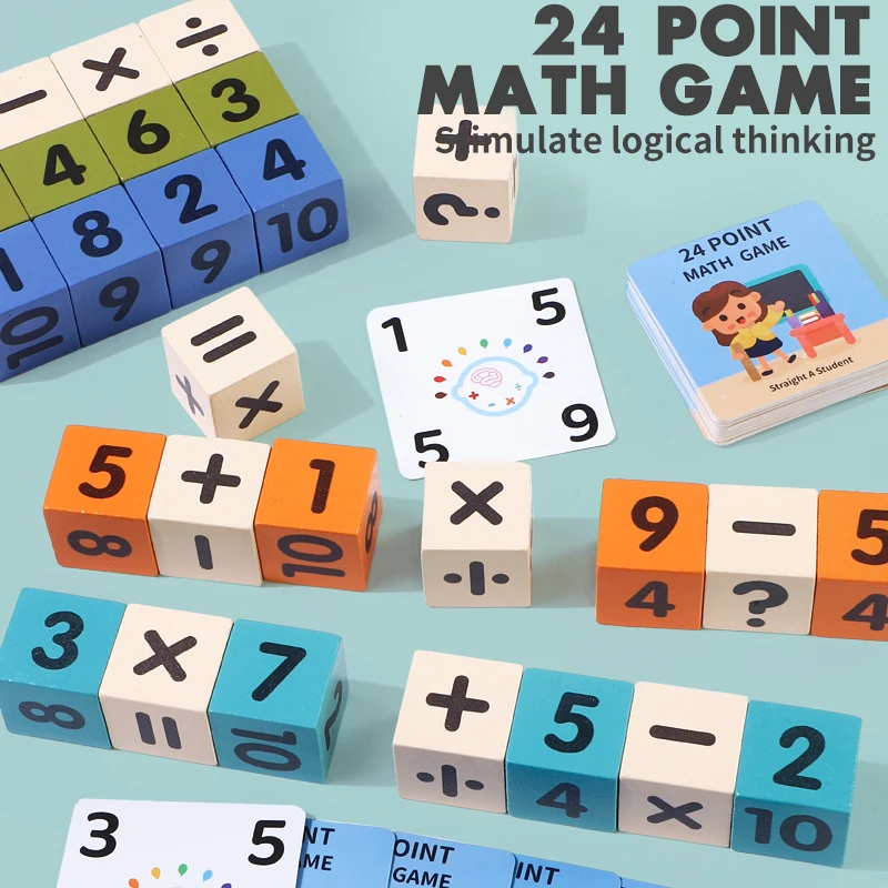 Cubo de juego de 24 puntos, color cubo al azar, divertido juguete de madera, operaciones matemáticas, juego de mesa de batalla ovementas, giif de Navidad/Halloween