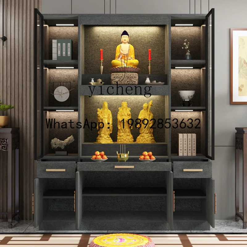 

XLL Buddhist shrine for domestic use Double-layer God of Wealth standing cabinet Guanyin Bodhisattva tablet offering table