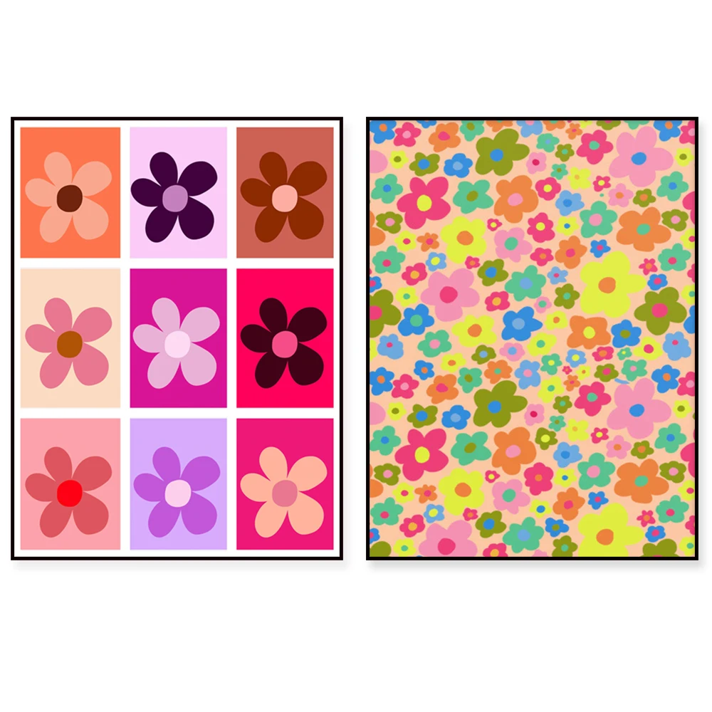 

Flowers, retro aesthetics, wall art groovy, y2k, girly neutral wall decoration, wall art, color floral print pattern, flower pow
