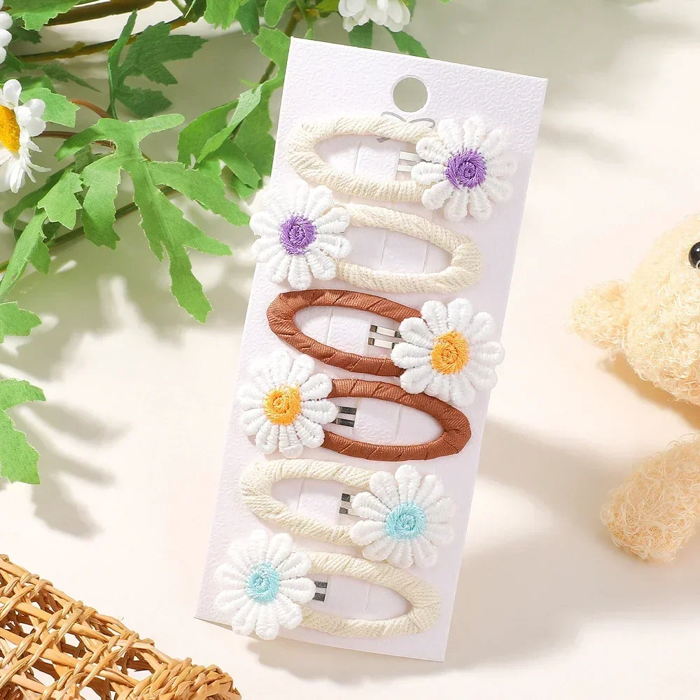 6 Stuks Baby Meisjes Leuke Daisy Bloem Haar Clips Pony Haarspelden Voor Kinderen Kant Witte Barette Prinses Haarspelden Haaraccessoires