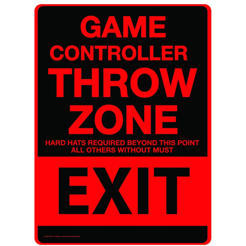 Vintage Metal Plaque - Game Controller Throw Zone Exit Sign, Retro Iron Wall Art for Gaming Rooms, Man Cave & Home Decor, Du