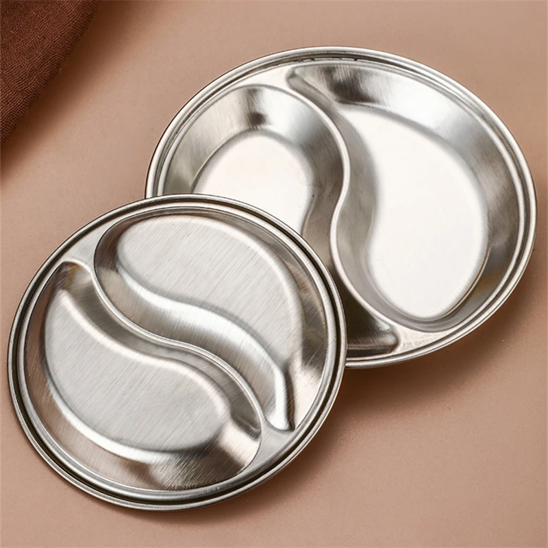 Stainless Steel Pepper Roast Meat Sauce Dishes Round Seasoning Tray Hotpot Condiment Dipping Plate Kitchen Spice Dish Tableware