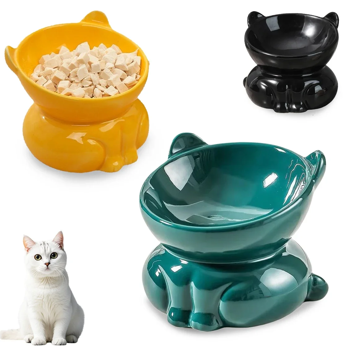

Ceramic Cat Bowl Pet Water Drinker Dogs Food Bowl Tilted Elevated Protection Cervical Spine Anti Slip Kitten Small Dogs Supplies