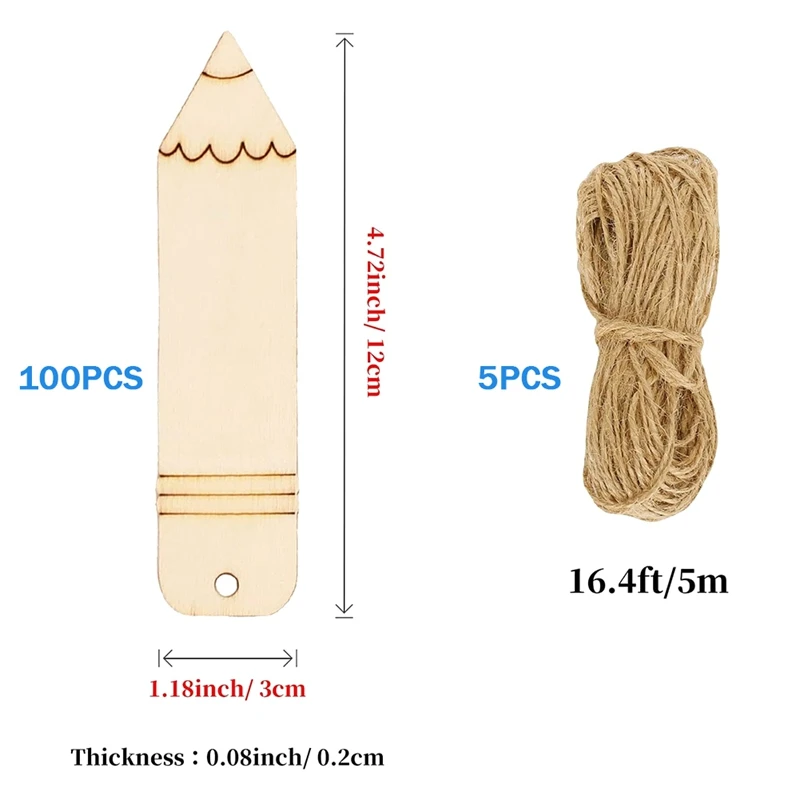 100 шт. пустые деревянные закладки для любителей ремесел с завязками и отверстиями для любителей и любителей поделок для школы, офиса, подарка