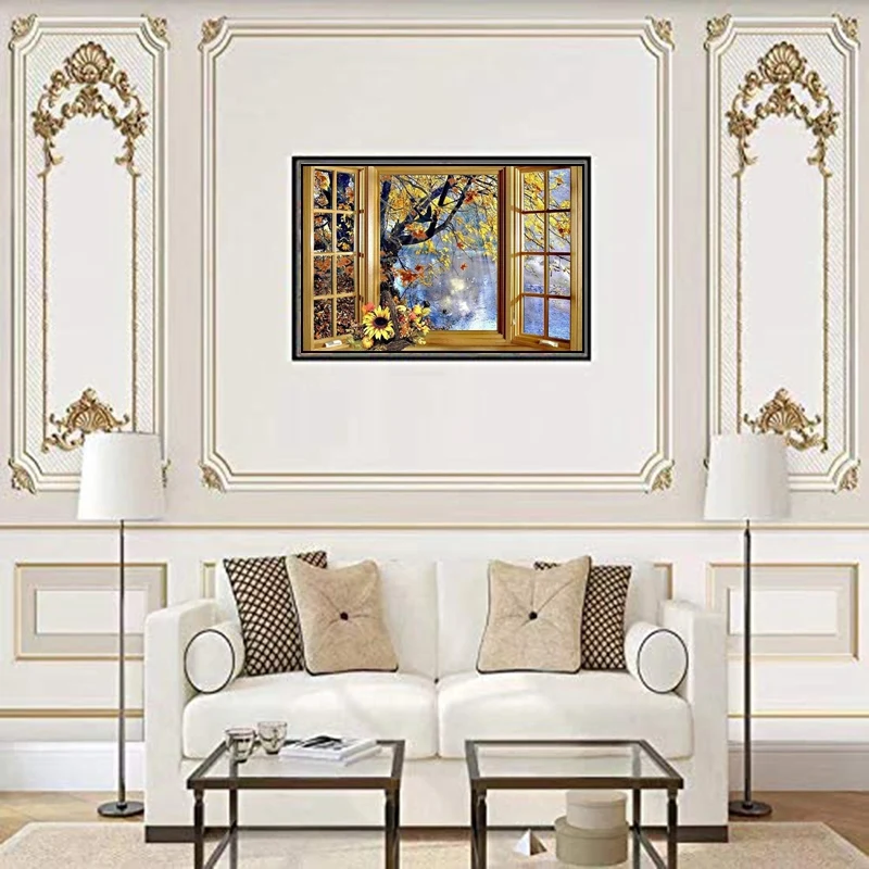 Paint With Diamond Embroidery "Tree Out Of Window" Diamond Painting Full Round Picture Of Rhinestone Home Decor