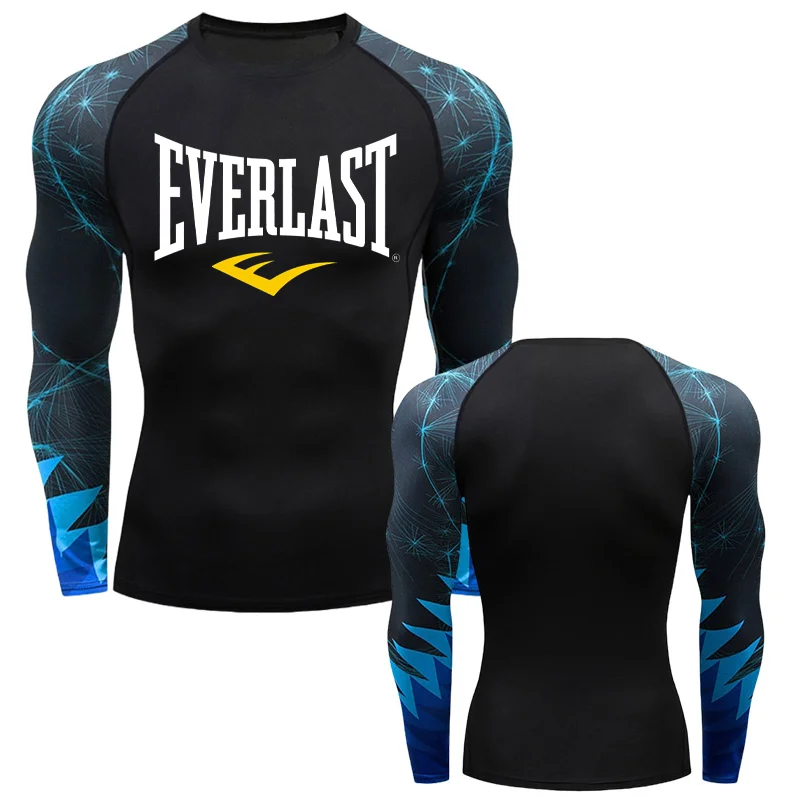 EVERLAST New Men's Running Compression T-Shirt Short Sleeve Gym Workout Shirts Jogging Sportswear Sweatshirts Printed