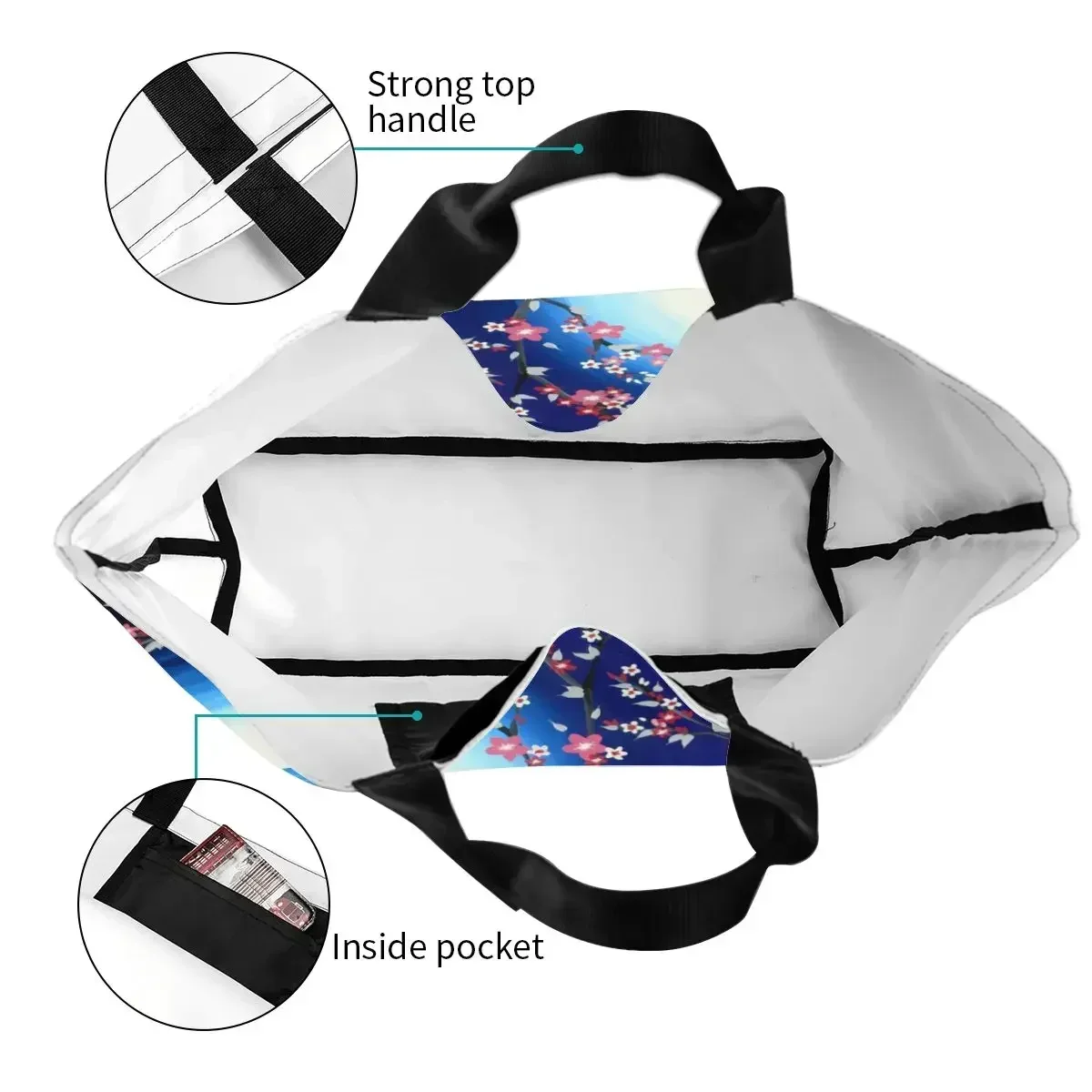 أزهار الكرز الفراشات البقالة حمل أكياس التسوق زهرة الأزهار قماش المتسوق حقيبة كتف حقائب اليد ذات سعة كبيرة