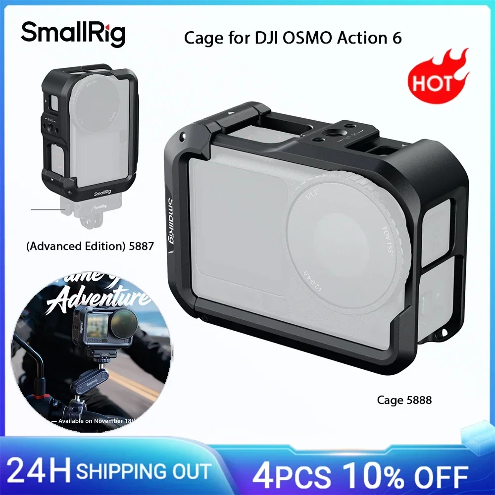 

SmallRig OSMO Action 6 Cage for DJI OSMO Action 6 Advanced Edition with Silicone Lens Cover Wrist Strap w Cold Shoe Mount 5887