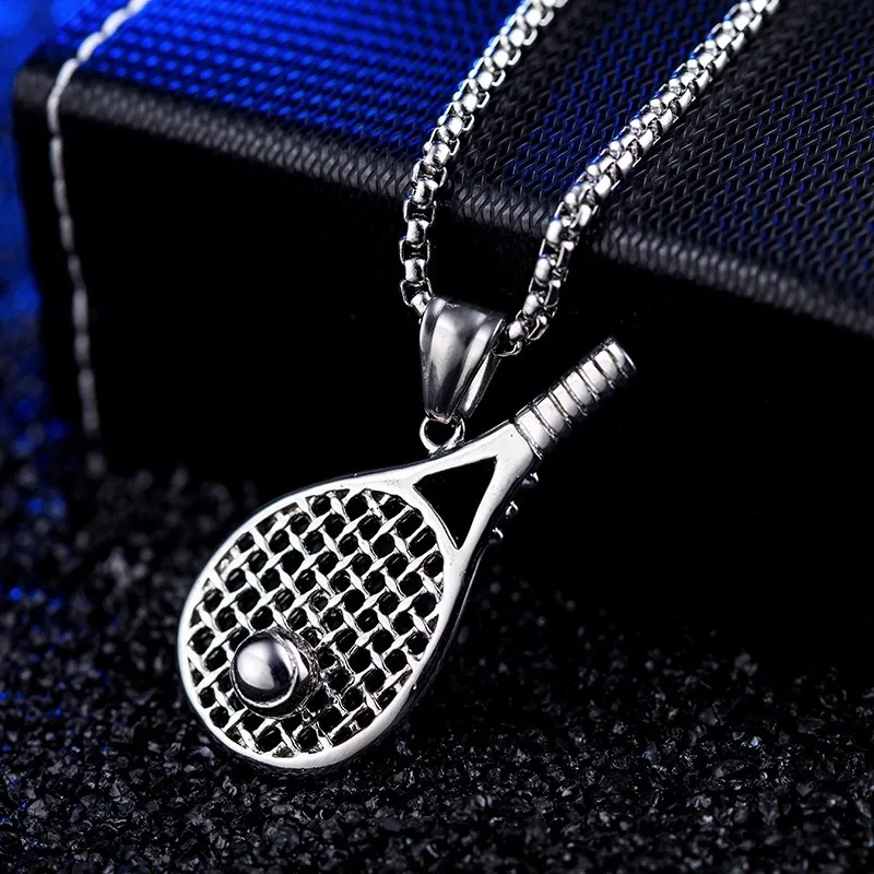 Sporty Style Tennis Racket Pendant Necklace For Women Men Silver Color Stainless Steel Chain INS New Hip Hop Rock Jewelry Gifts