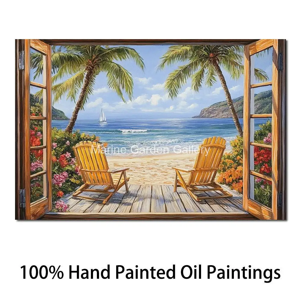 

Beautiful Beach Landscape Canvas Art Large Wall Picture Handmade Oil Painting Modern Artwork Family Room Decor Terrace Garden