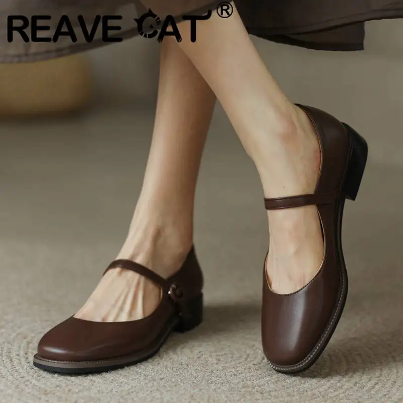 

REAVE CAT 2023 Mary Jane Shoes Square Toe Buckle Strap Flats Small Size 31 32 33 Elegant Ladies Solid Spring Dance For Female