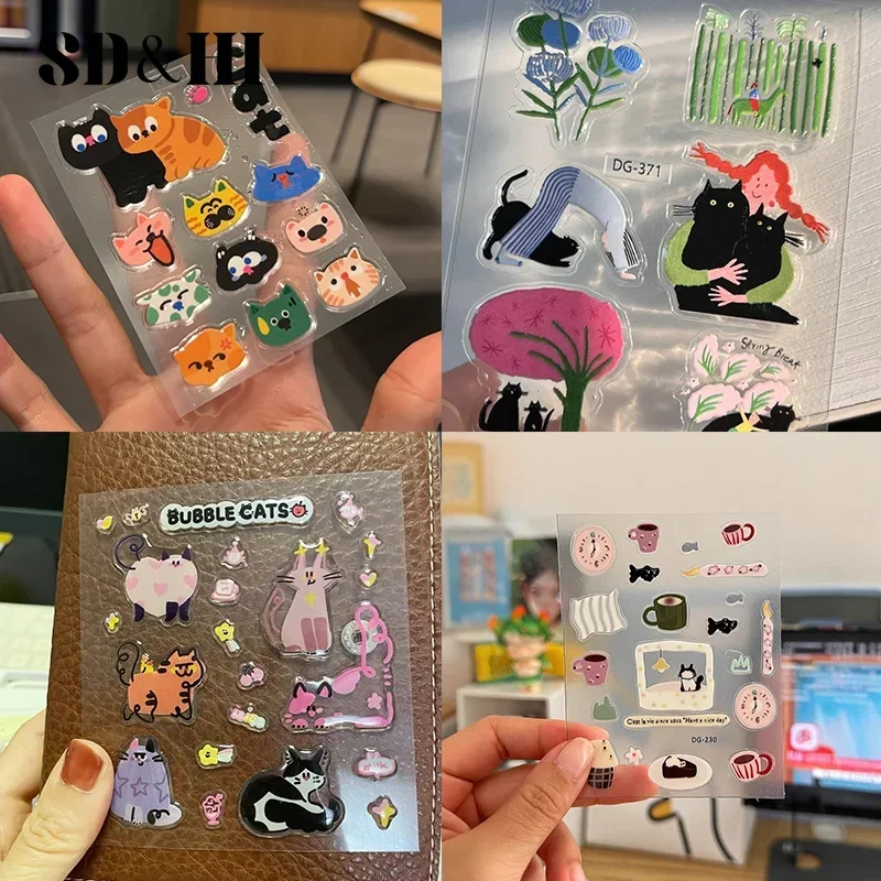 

1 Sheet 3D Epoxy Resin Transparent Decals INS Cute Black Cat Cartoon Jelly Sticker Decoration For DIY Phone Cases Laptop Tablet