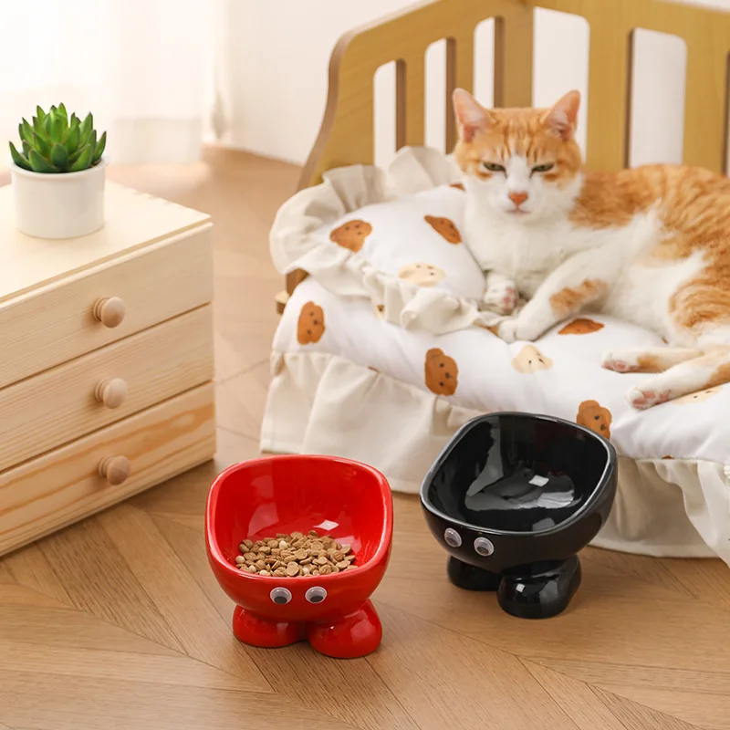 

Керамическая миска для кошек, приподнятая тарелка для домашних животных, защита шеи, корм для кошек и собак, кормушка для воды
