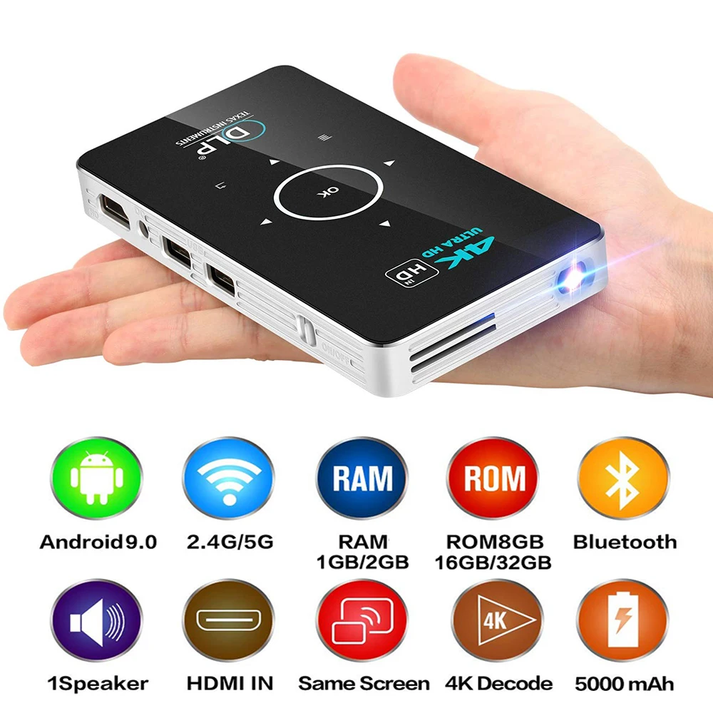 Mini proyector Yinzam P06 con batería de 5000 mAh Android 9,0 2GB 32GB Panel táctil compatible con proyector de vídeo 4K proyectores 3D 8K