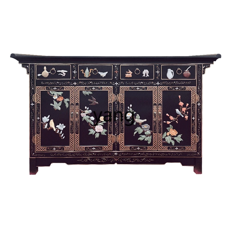 YJQ new Chinese style four doors and four pumps simple entrance cabinet storage solid wood dining side wine cabinet