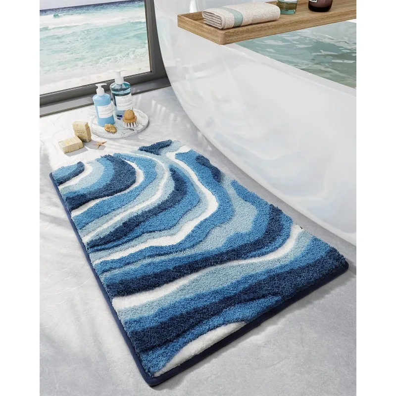 

Blue Bath Mats,Soft and Absorbent Bathroom Rugs,Non-Slip Backing, Machine Washable,Ideal for Bathroom