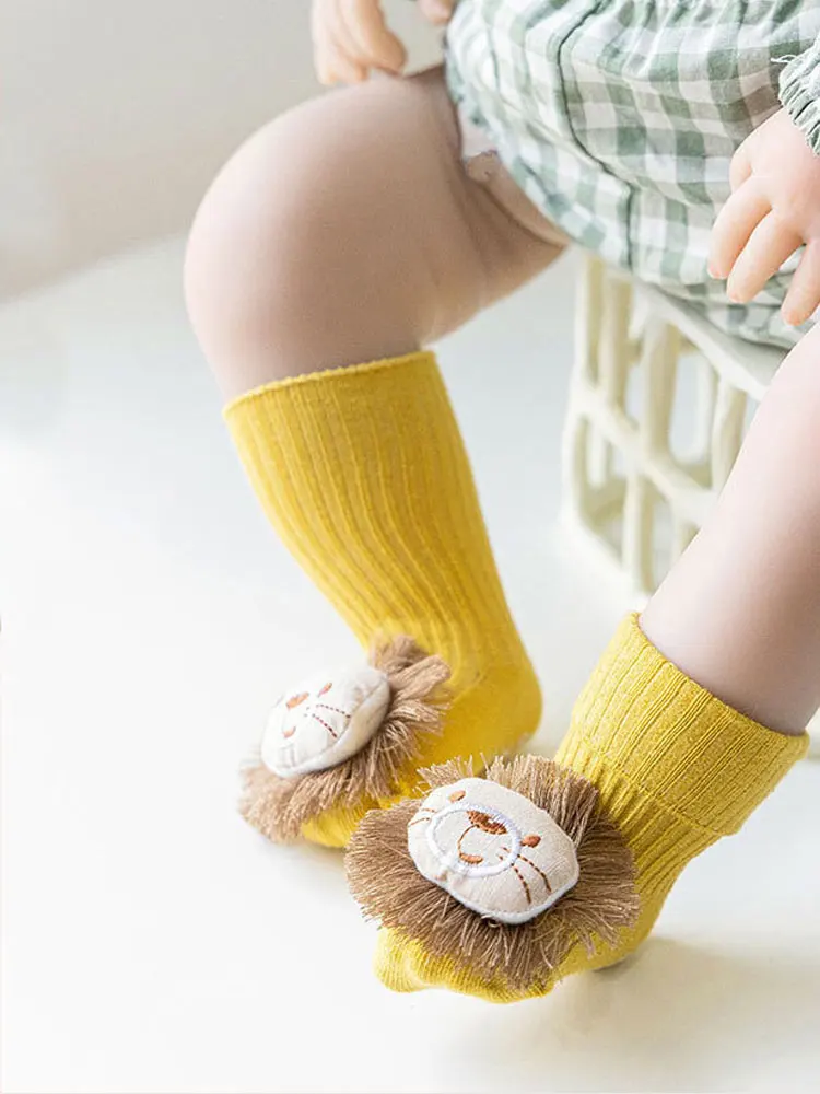 Cotton with Rubber Anti-slip Floor Knee Stockings Summer Spring Thin Cute Cartoon Baby 3D Doll Socks for Newborn Infant Toddler