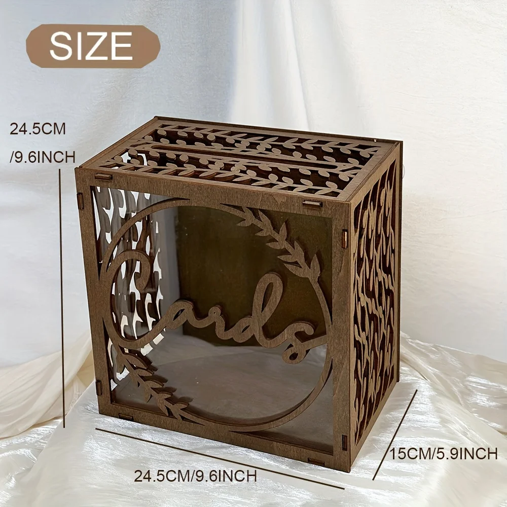 1pc Brown Wooden Wedding Card Box for Bridal Shower Reception Gift Card Box, Wedding Decoration, Money Envelope Box for Birthday