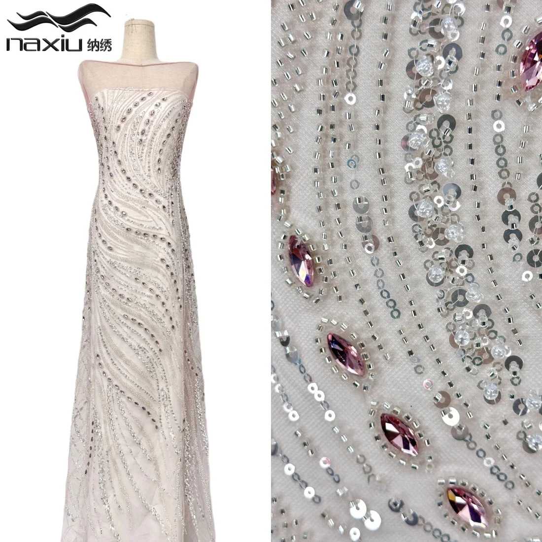 

Madison 5 Yards African Stones Lace Fabric High Quality French Beaded Luxury Tulle Nigerian Sequins Net Lace for Wedding Dress
