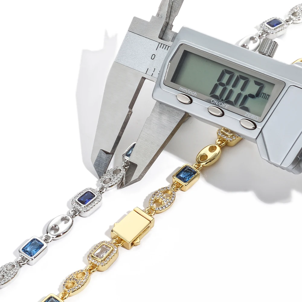 Exquisite Hip hop Necklace Women Charm Accessory Rectangular Blue Zircon Coffee Bean Shaped Gold Plated Silver Plated Chain - Image 6