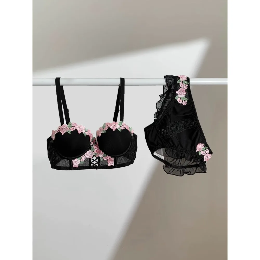 MOYISU Bra And Panties Set Women Sensual Lingerie Japanese Sweet Pure Sexy Push Up Small Chest Ultra Thin Wireless Summer 32-38