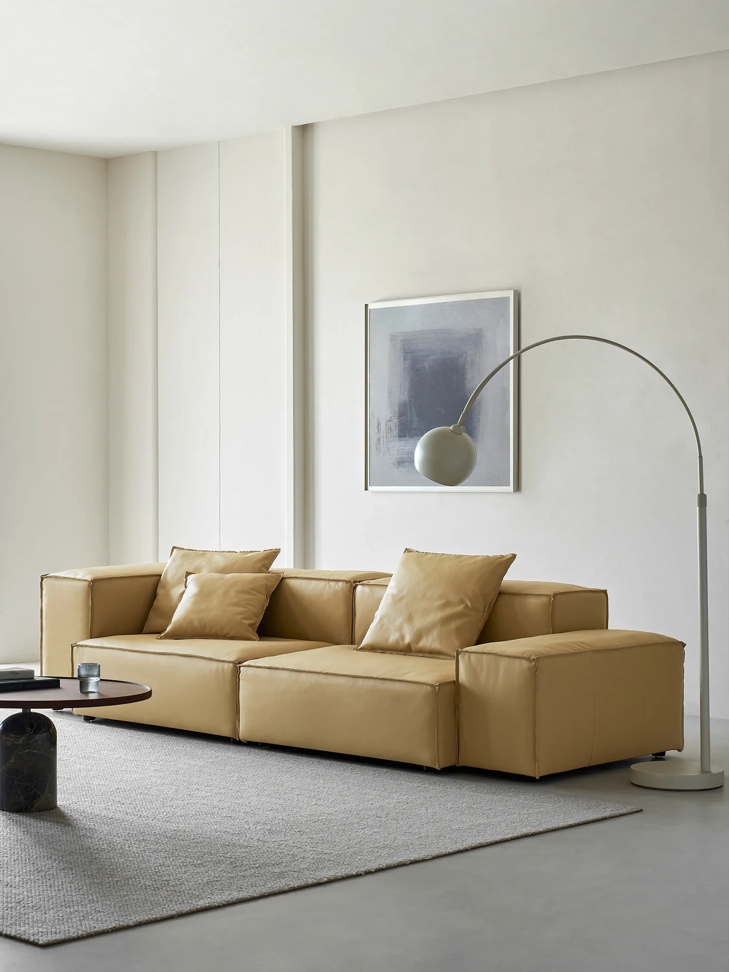 Sofa modern full leather sofa living room tofu block horizontal hall combination Italian minimalist