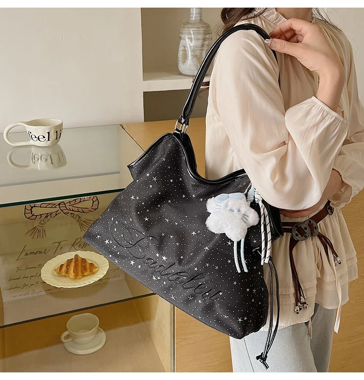 Y2k Fashion Letter Printing Pattern Shoulder Bag for Women 2026 Sweet Girls Vintage Casual Tote Bag Handbags Large Capacity Bag