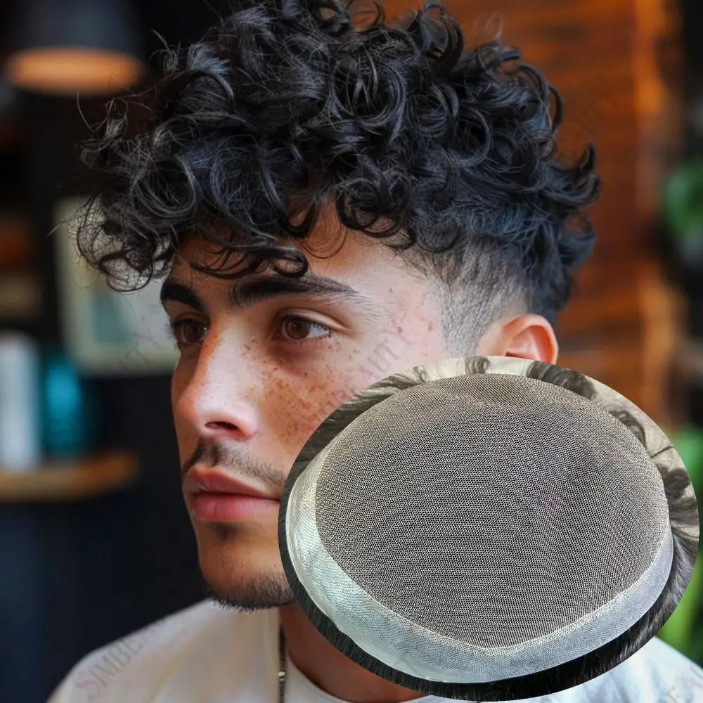 20 مللي متر/24 مللي متر/15 مللي متر مجعد أستراليا قاعدة الدانتيل مع بو الشعر المستعار رجل # 1 # 1B شعر مستعار الإنسان الشعر المستعار أنظمة استبدال الرجال الاصطناعية #1