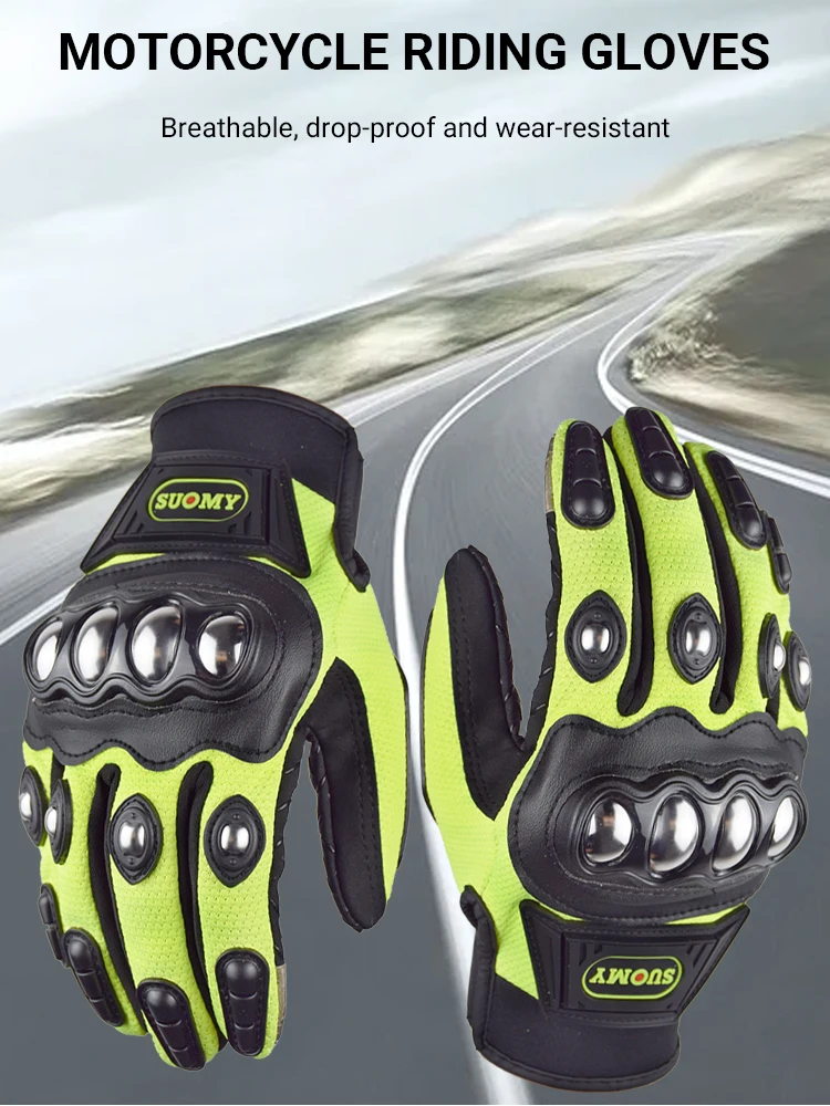 AliExpress Summer Motorcycle Riding Gloves Touchscreen Motocross Gloves Stainless Steel Metal Protective Shell Motorbike MTB Glove Non-slip
