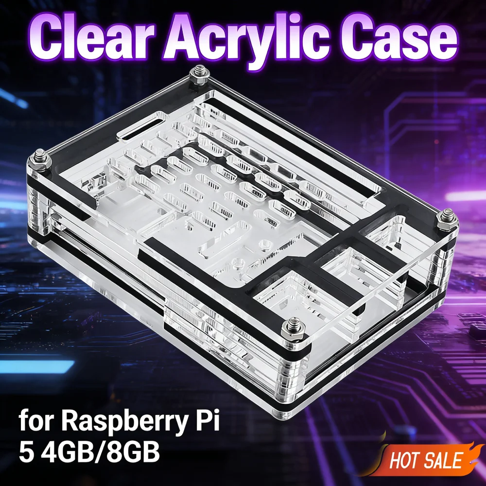 

Clear Acrylic Case Support Official Active Cooler Transparent Protective Case Acrylic Enlosure Shell for Raspberry Pi 5 4GB/8GB