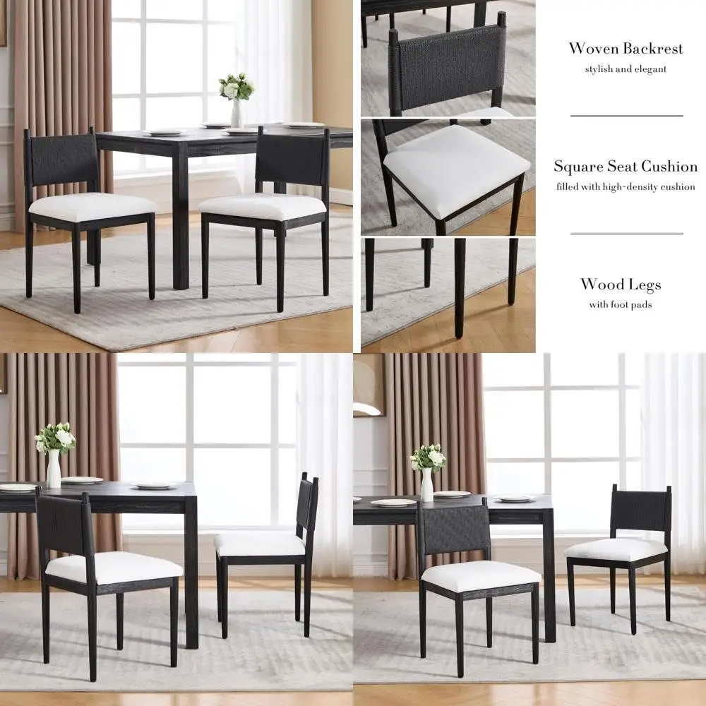 upholstered linen armless dining chairs set of 2 with backrests, modern kitchen chairs for dining room