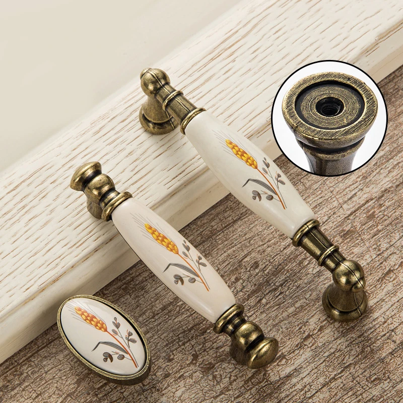 Antique Bronze Ceramic Cabinet Handles Zinc Alloy Drawer Knobs Pulls  Door Handle European Furniture Handle Hardware slides
