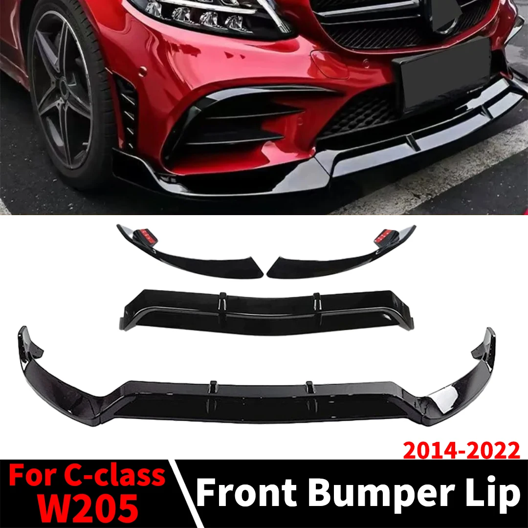 BRABOS Style For Mercedes Benz C W205 2014-2021 Guard Carbon Fiber Look Front Bumper Lip Chin Like C180 C200 C260 C300 Tuning