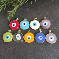 5pcs Round Evil Eye Charm Pendant, Coloured Glaze Eye Pendant, DIY Necklace Charm, Necklace Making, Jewelry Accessories