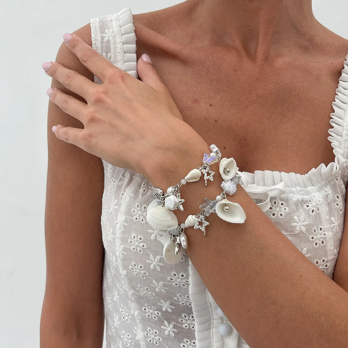 Necklace Shell Pendant Star Shaped Faux Pearl Beaded Chain for Women Beach Daily Wear Versatile Elegant Jewelry Gift